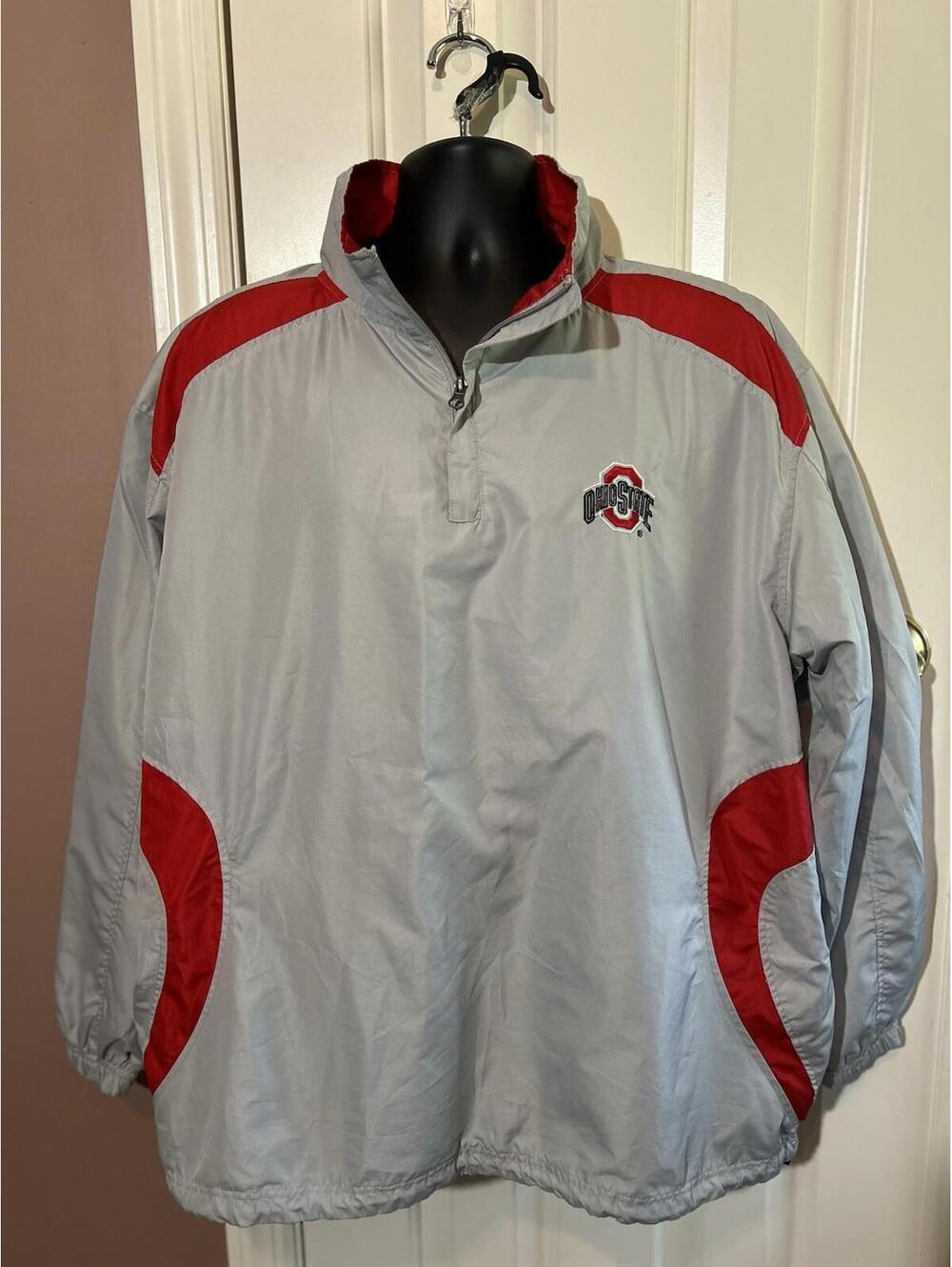NCAA Brand Ohio State Buckeyes 1/4 Zip Pullover Jacket Mens Large Windbreaker - Picture 1 of 7